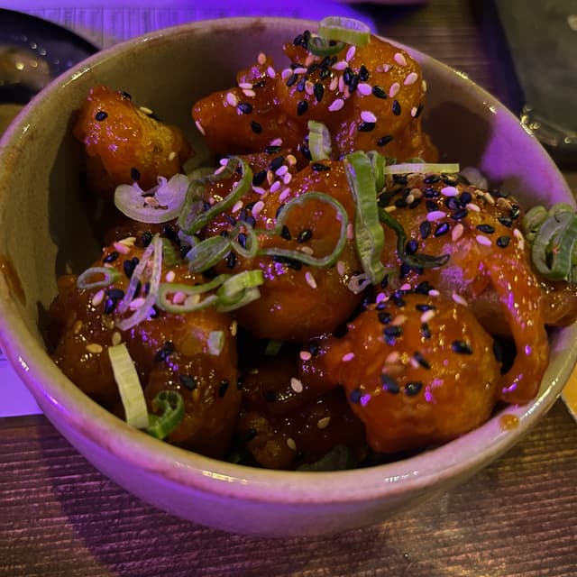 Photo of the dish “tempura cauliflower with bonsai korean hotsauce”