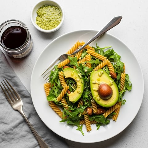Fresh & Healthy Vegan Pasta Salad with Zesty Avocado-Almond Pesto