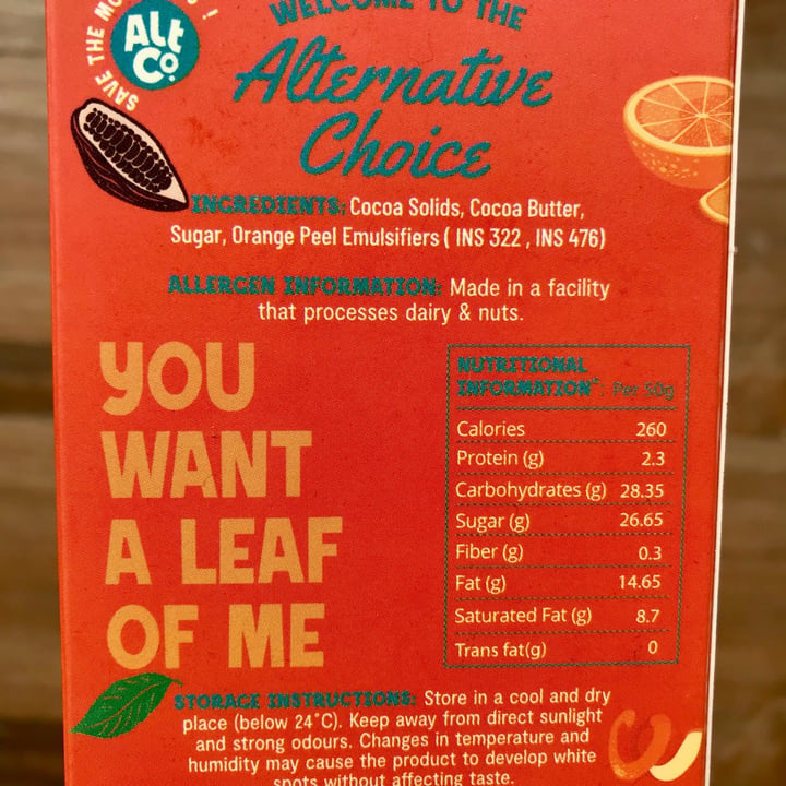photo of Altco. Orange Peel & 45% Dark Chocolate shared by @veganniran on  24 Nov 2023 - review
