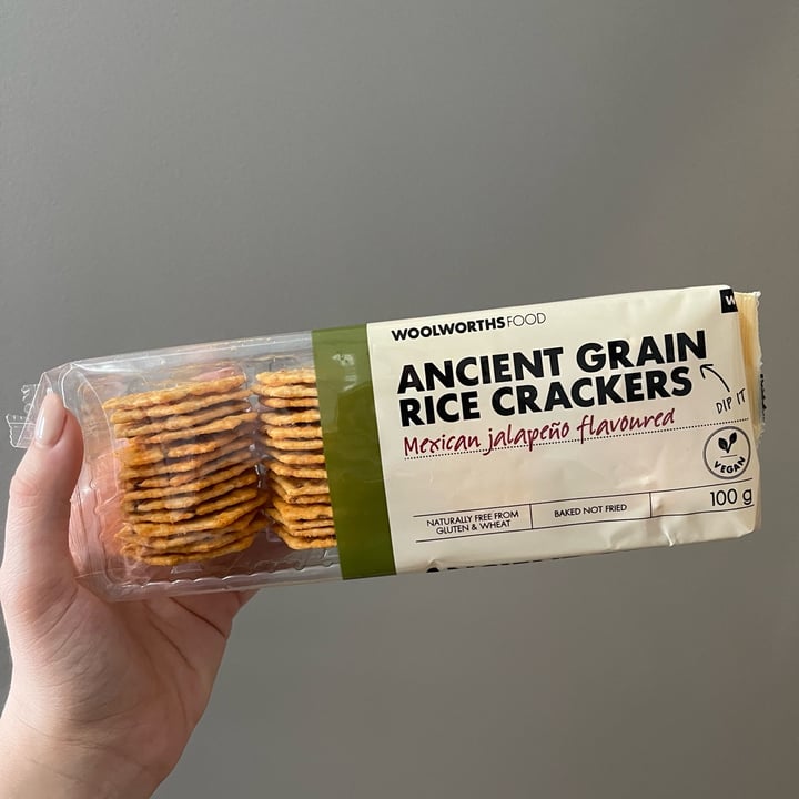 photo of Woolworths Food Ancient Grain Rice Crackers, Mexican Jalapeño Flavoured shared by @jeanne-marie on  11 Apr 2024 - review