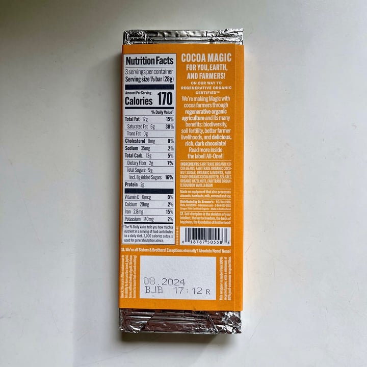 photo of Dr. Bronner's Salted Almond Butter Magic All One Chocolate shared by @kyu on  01 Jan 2024 - review