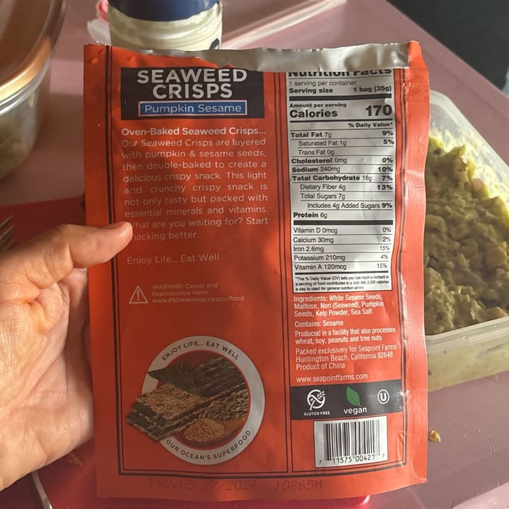 photo of Seapoint Farms Seaweed Crisps Pumpkin Sesame shared by @veganads on  27 Sep 2025 - review