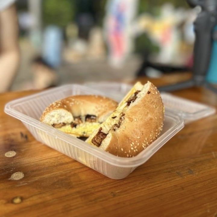 photo of ahimsa cafe Vegan Egg Bacon And Cheese Bagel shared by @parismelody on  15 Oct 2023 - review