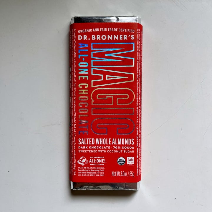 photo of Dr. Bronner's Magic salted whole almonds chocolate bar shared by @kyu on  23 Apr 2024 - review