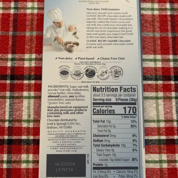 photo of Lindt Classic Recipe OatMilk Chocolate shared by @hummingbirdgarden on  28 Jan 2024 - review