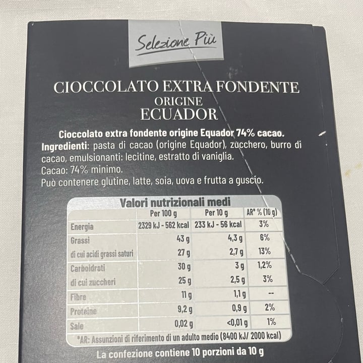photo of Selezione Più In's Cioccolato Extra Fondente 74%, Origine Ecuador shared by @elle10 on  17 Sep 2025 - review