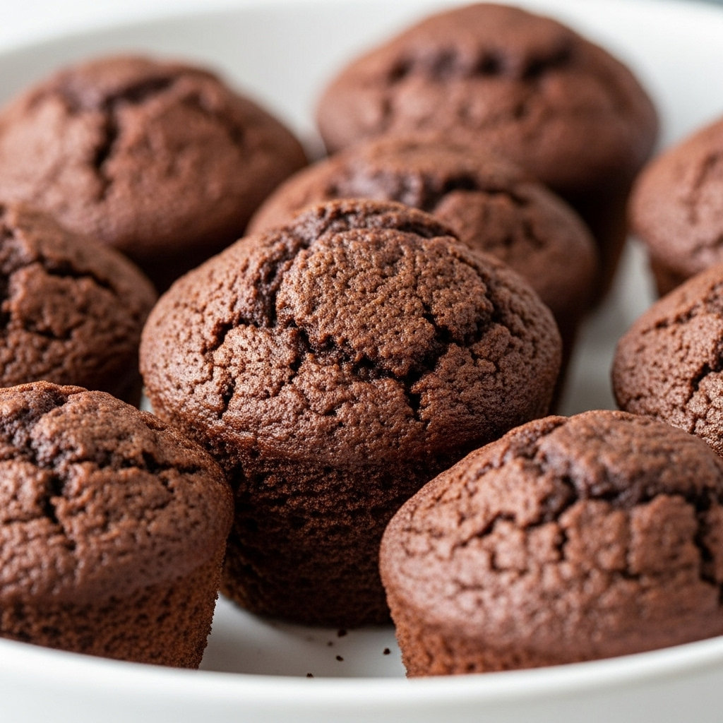 Close-up of baked vegan chocolate muffins, showing their fluffy texture and rich brown color