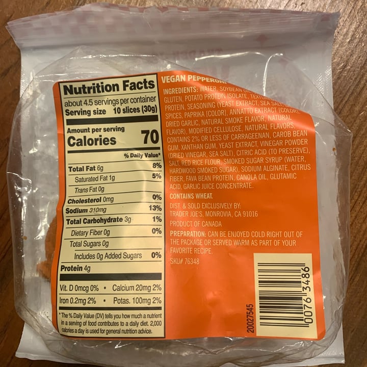 photo of Trader Joe's vegan pepperoni shared by @roserose on  21 Mar 2024 - review