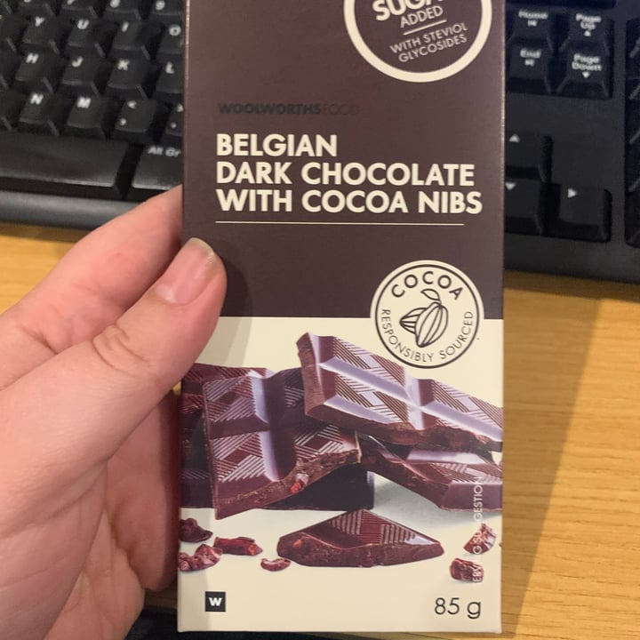 photo of Woolworths Food Belgian Dark Chocolate with Cocoa Nibs shared by @peppadew on  14 Oct 2023 - review