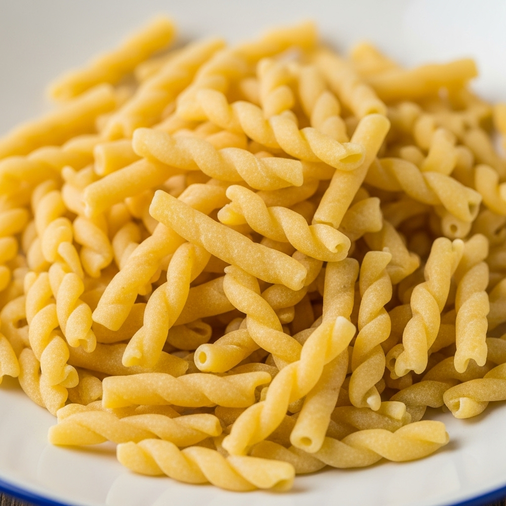 Fresh Trofie pasta showcasing its unique twisted shape, ready for cooking.
