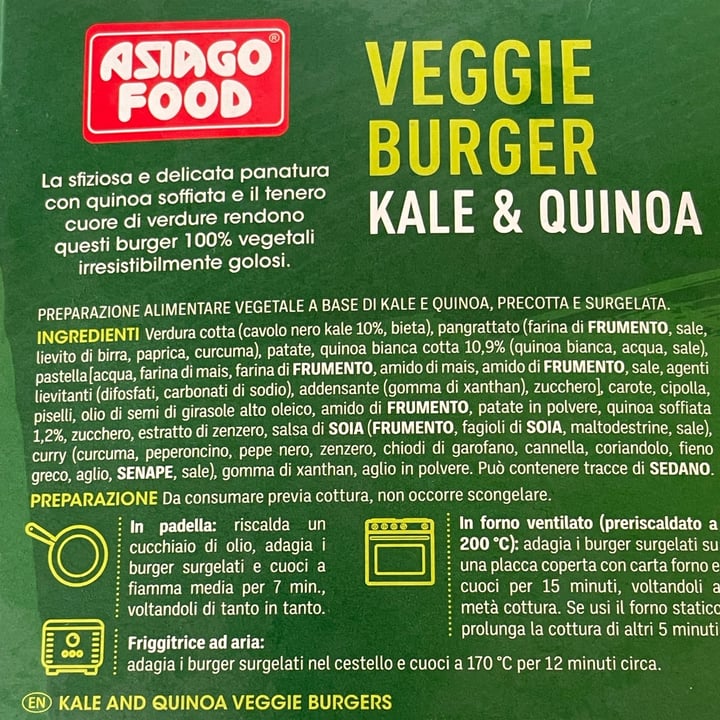 photo of Asiago food Veggie burger kale & quinoa shared by @martyveg9 on  17 Jun 2025 - review