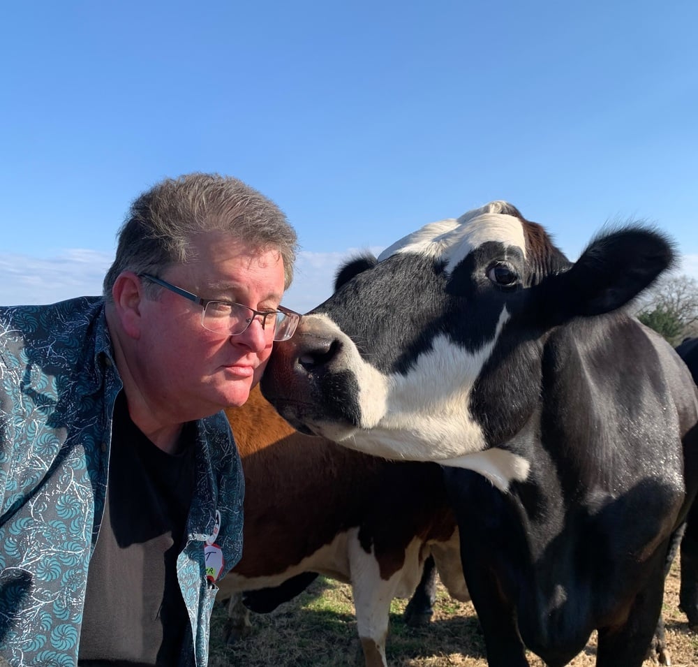 Brett Christoffel with a cow