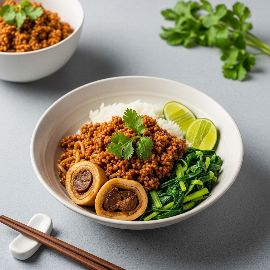 A wider view of the refreshing vegan Yum Woon Sen, highlighting the full serving in a bowl, ready to be enjoyed as a healthy and flavorful meal.