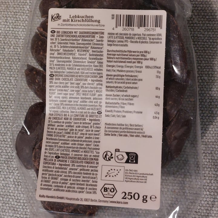 photo of Koro Pan di zenzero ricoperti al cioccolato con ripieno di amarene shared by @lllobaa on  08 Nov 2024 - review