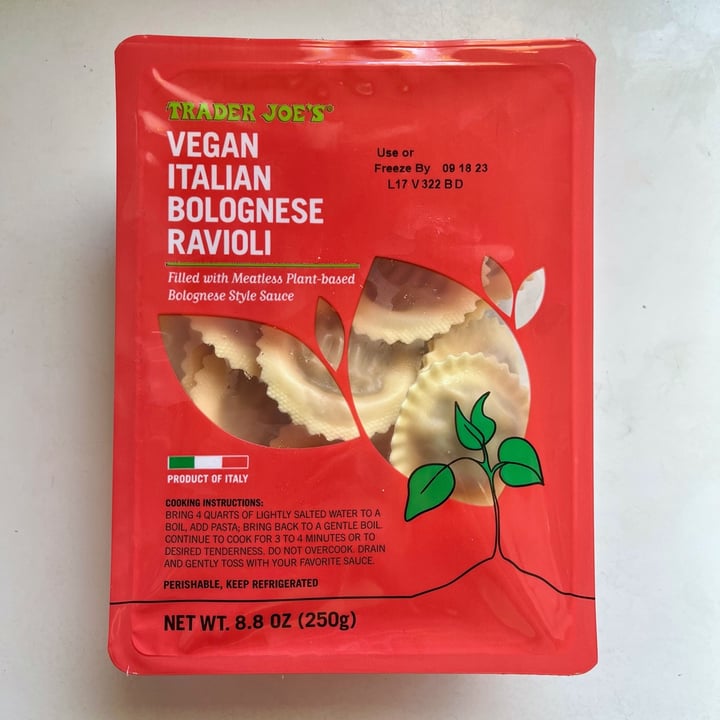 photo of Trader Joe's Vegan Italian Bolognese Ravioli shared by @kyu on  27 Aug 2023 - review