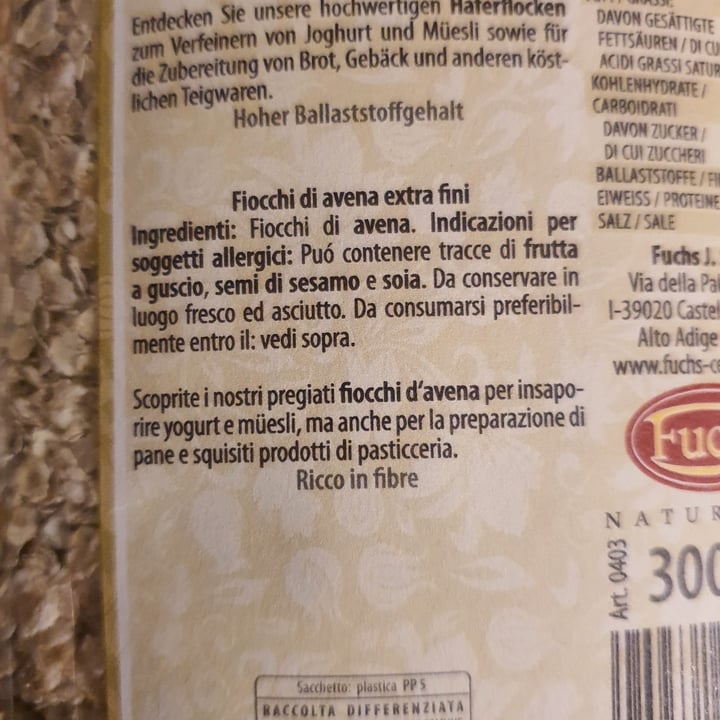 photo of Fuchs Naturkost Fiocchi di avena extra fini shared by @chiaraar on  28 Mar 2024 - review
