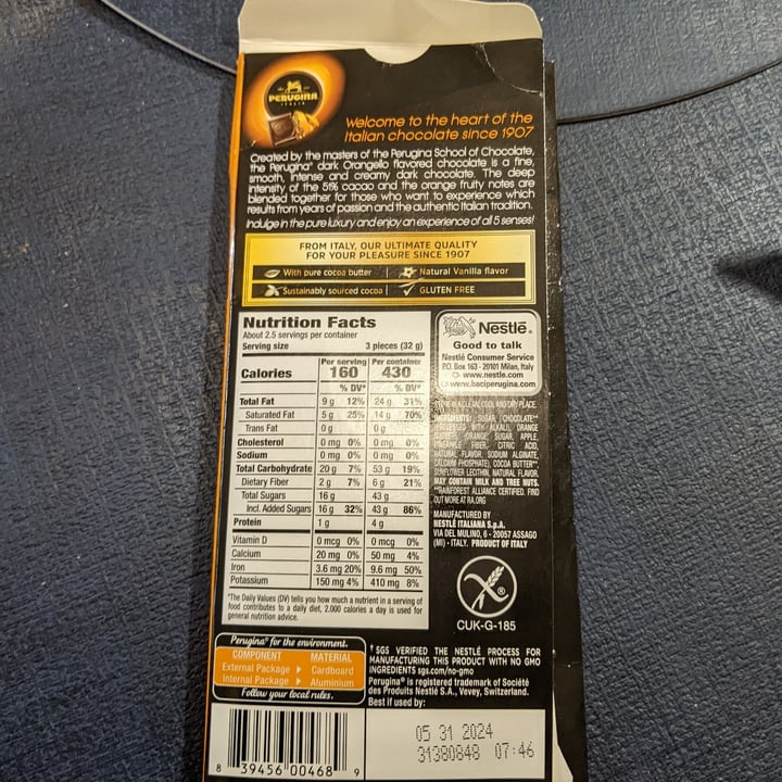 photo of Perugina Orangello dark chocolate with orange nuggets shared by @caseyveganforlife on  20 Apr 2024 - review