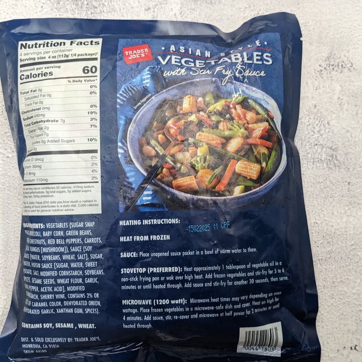 photo of Trader Joe's Asian Style Vegetables with Stir Fry Sauce shared by @theveganfeast on  20 Jan 2024 - review