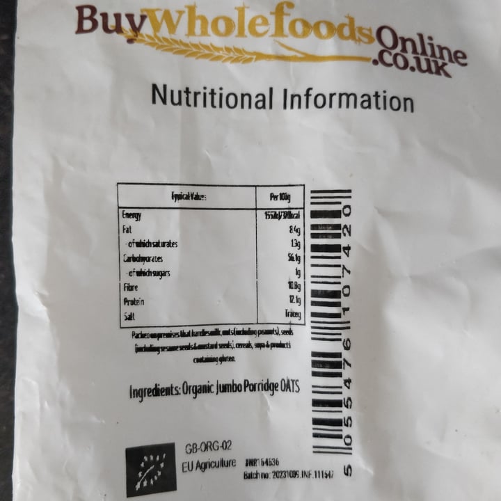 photo of Buywholefoodsonline.co.uk Jumbo Porridge Oats shared by @compassionate on  28 Jan 2024 - review