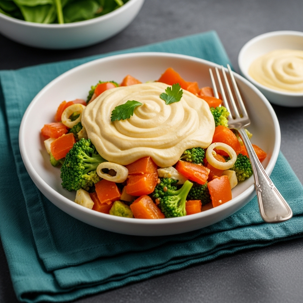 Versatile vegan cheese sauce complementing a dish, inviting a taste