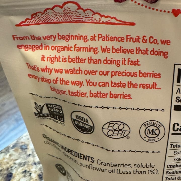 photo of Patience Fruit & Co Organic Cranberries No Added Sugar shared by @veggietable on  19 Nov 2024 - review