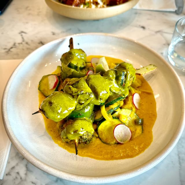 Photo of the dish “mojo verde chick+n skewers”