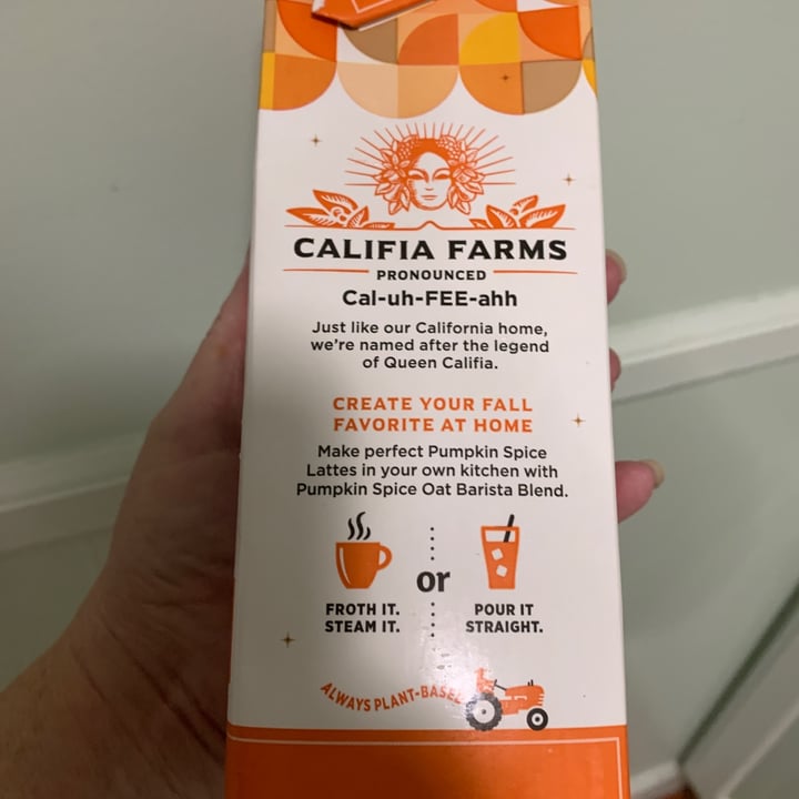 photo of Califia Farms Pumpkin Spice Oat Barista Blend with Oatmilk shared by @onehungryvegan on  16 Oct 2023 - review