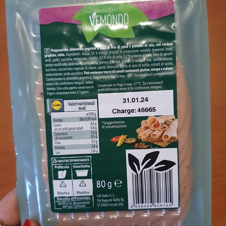 photo of Vemondo vegan cold cuts with grilled vegetables shared by @tomma97 on  14 Jan 2024 - review