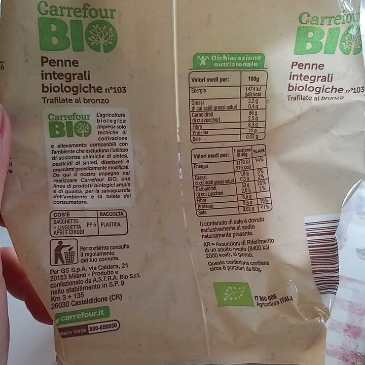 photo of Carrefour Bio PENNE Integrali biologiche 103 shared by @alvi2957 on  21 Feb 2024 - review