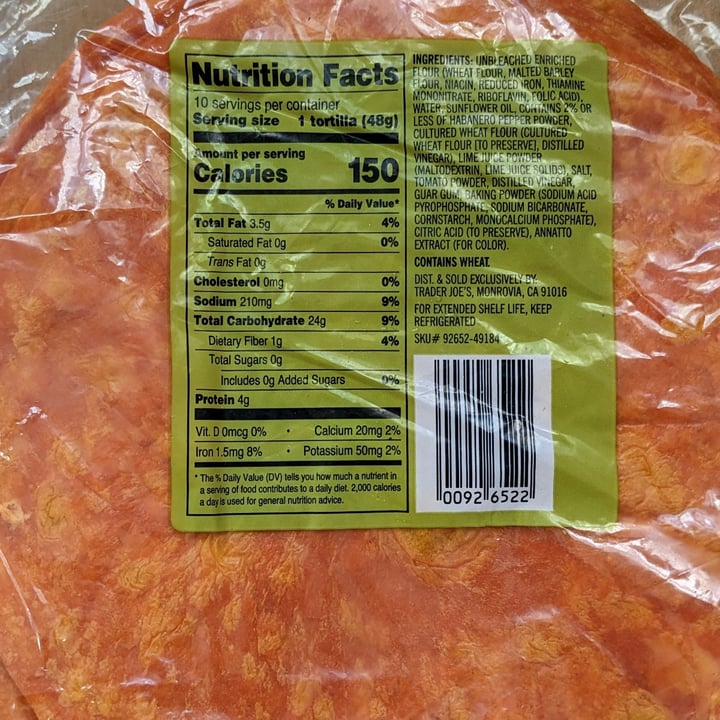 photo of Trader Joe's Habanero Lime Flour Tortillas shared by @theveganfeast on  04 Feb 2024 - review