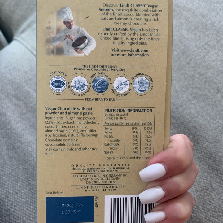 photo of Lindt Classic Vegan Smooth shared by @successfulturtle87 on  16 Feb 2024 - review