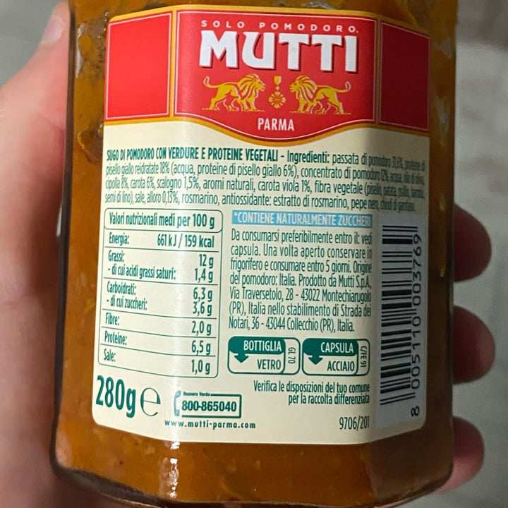 photo of Mutti Ragù Alla Mutti 100% Vegetale shared by @giorgiamk on  18 Jan 2025 - review