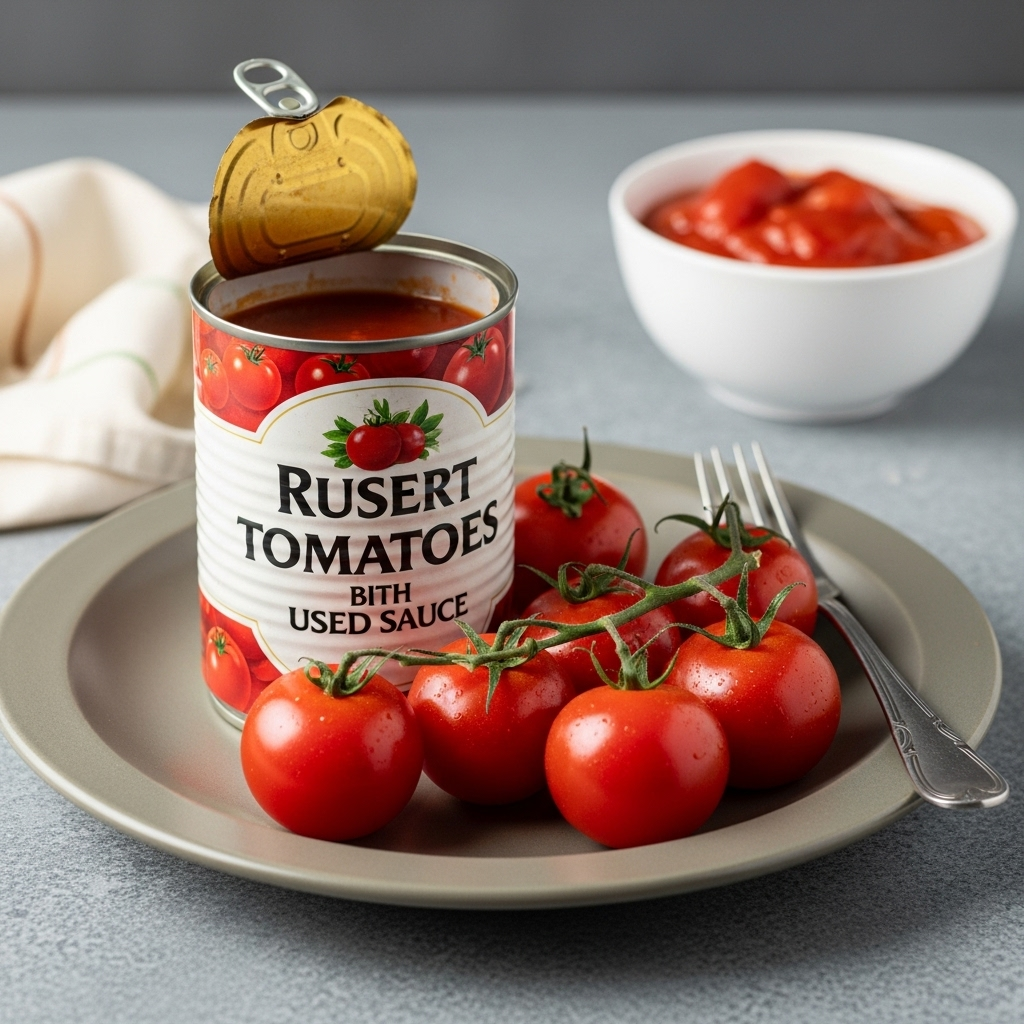 Rustic can of tomatoes used for the sauce