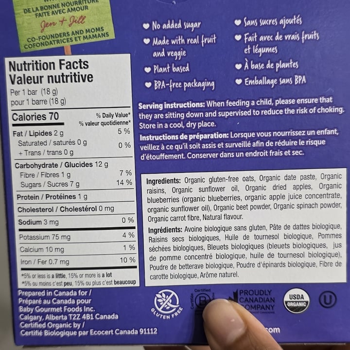 photo of Little gourmet organic Fruit & Veggie Oat Bar - Blueberry Beet Spinach shared by @theveglife on  13 Sep 2025 - review