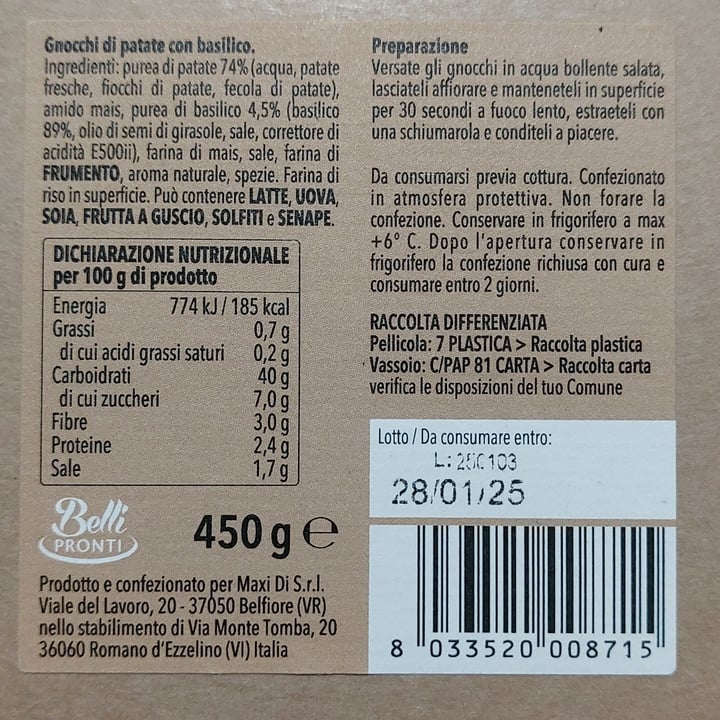 photo of Belli pronti Gnocchi al Basilico shared by @ericaconlac on  29 Mar 2025 - review