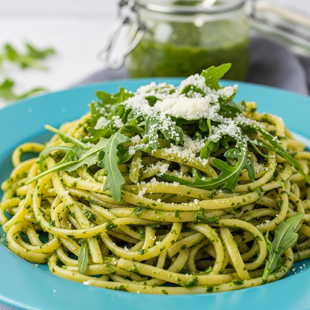 Freshly prepared Mint Arugula Pesto Pasta