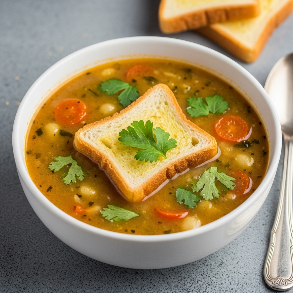 Indian-Style Vegetable Soup with Toast