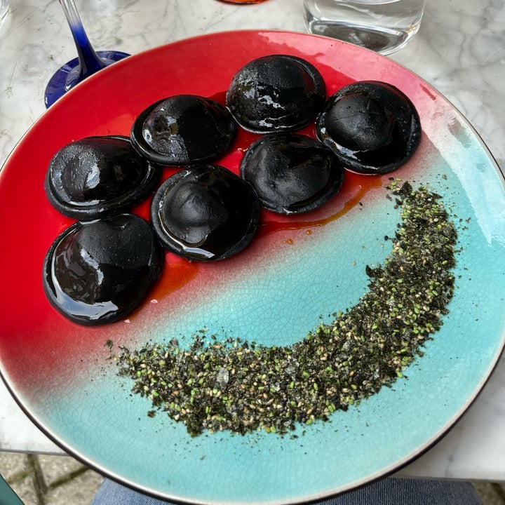 photo of Hearth Black Charcoal Ravioli Filled with Shiitake Mushrooms, Teriyaki Sauce, Wasabi Crisp & Sesame shared by @rainklau on  12 Jul 2024 - review
