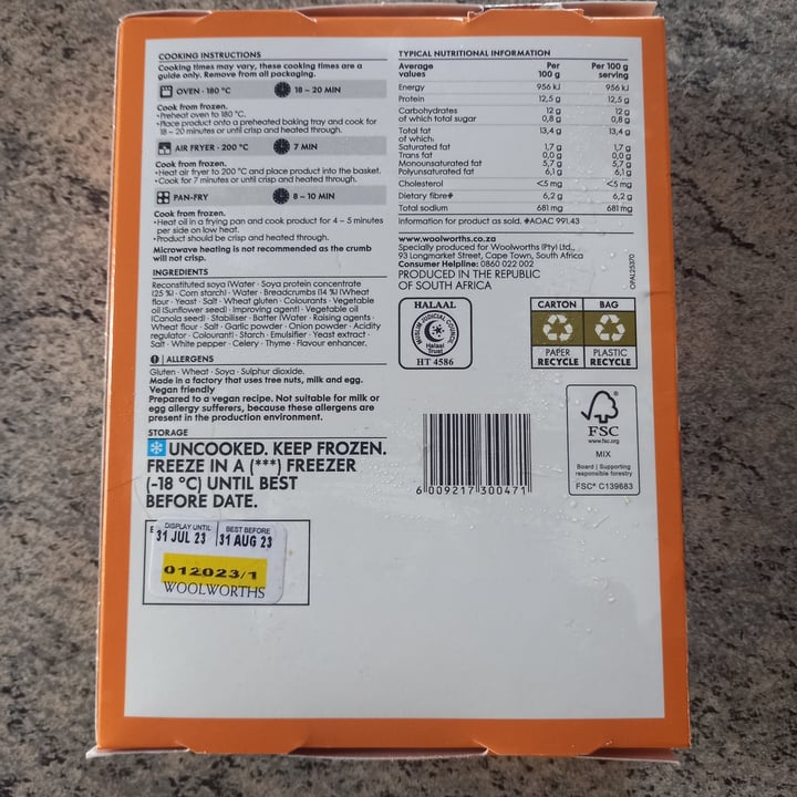 photo of Woolworths Food crumbed savoury soya Portions shared by @colleenc on  22 Feb 2023 - review