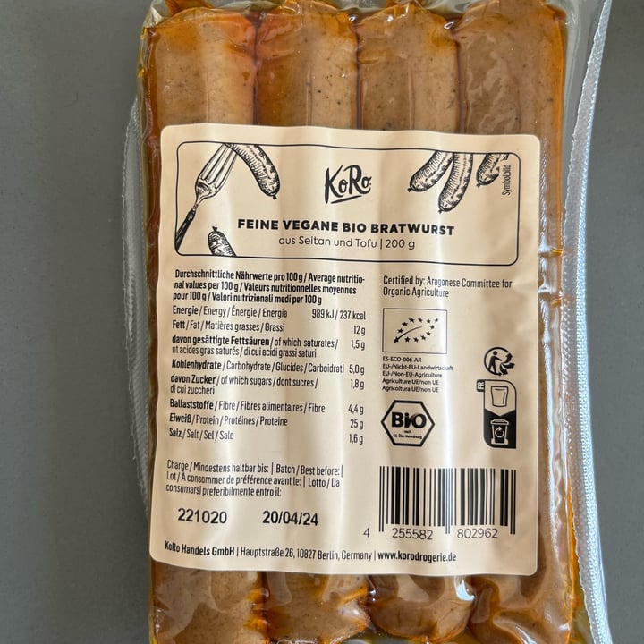 photo of Koro Feine vegane bio bratwurst shared by @brainstorming7 on  10 May 2023 - review