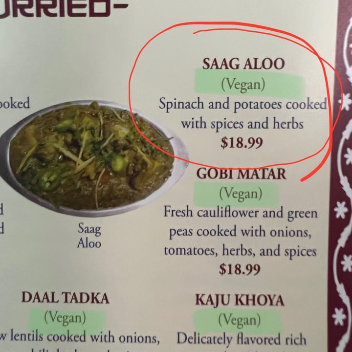 photo of Bombay Restaurant Cuisine of India Saag Aloo shared by @dirtysnouts on  22 Jan 2023 - review