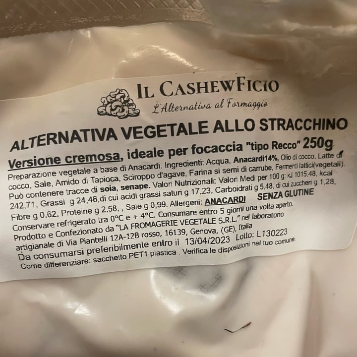 photo of Il CashewFicio Alternativa vegetale allo stracchino shared by @elevandi on  25 Mar 2023 - review