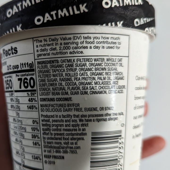 photo of So Delicious Dairy Free Oatmilk Oatmeal Cookie Ice Cream shared by @tina360 on  24 Apr 2023 - review