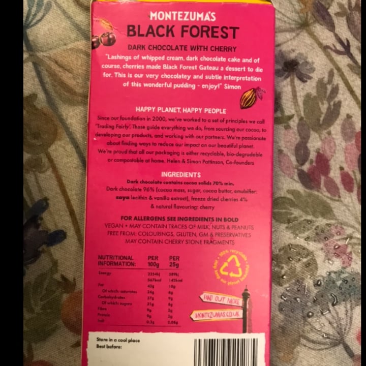 photo of Montezuma's Black Forest - 70% Cocoa Cherry Dark Chocolate shared by @masscas on  18 Feb 2023 - review