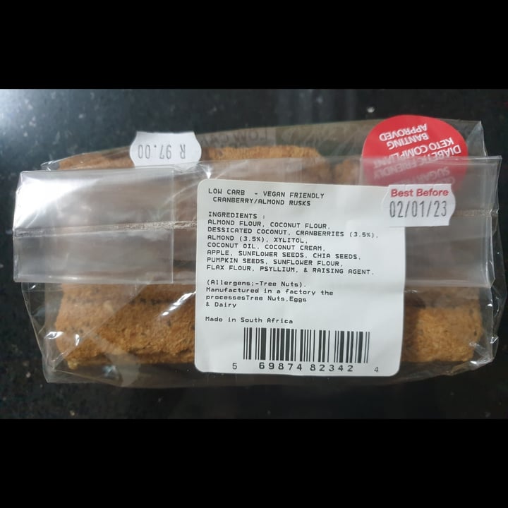 photo of Loafers Low Carb Superstore Low Carb Vegan Cranberry and Almond Rusk shared by @intraferon on  08 Feb 2023 - review
