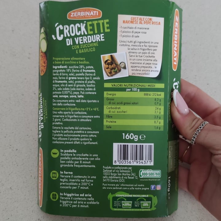 photo of Zerbinati crockette di verdure con zucchine e basilico shared by @angelarusso on  15 Jun 2023 - review