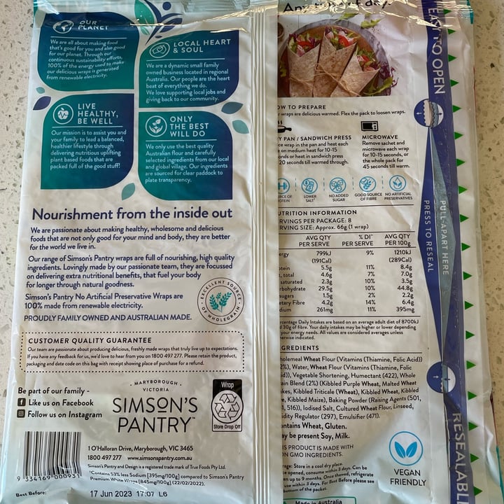 photo of Simsons pantry Mixed Wholegrain Wraps (Large) shared by @izzyrosemary on  11 Mar 2023 - review