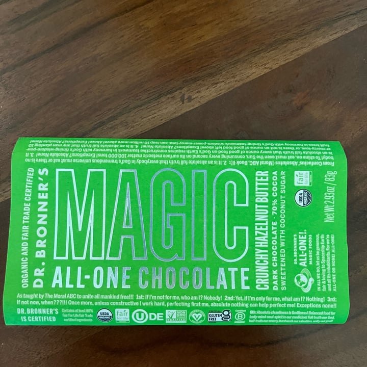 photo of Dr. Bronner’s Magic All-One Chocolate Crunchy Hazelnut Butter Dark Chocolate shared by @veganforlife2023 on  08 Apr 2023 - review