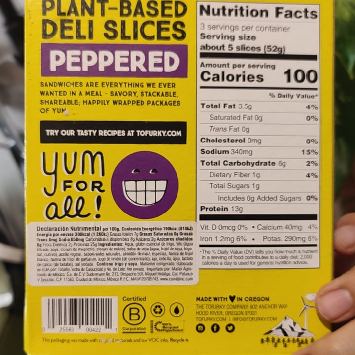photo of Tofurky Plant-Based Deli Slices Peppered shared by @leveganito on  15 Mar 2023 - review