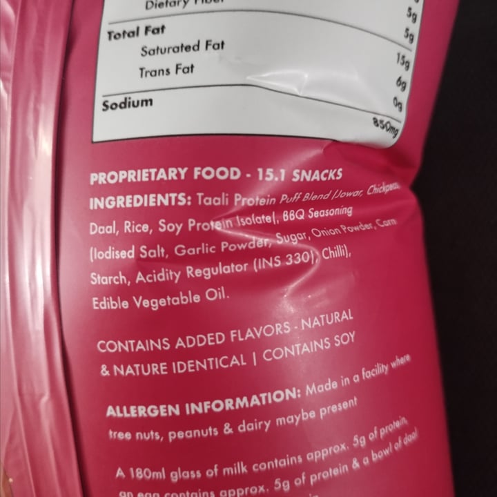 photo of Taali Protein Puffs - Smoky Barbeque shared by @vegananimallove on  25 Jul 2023 - review